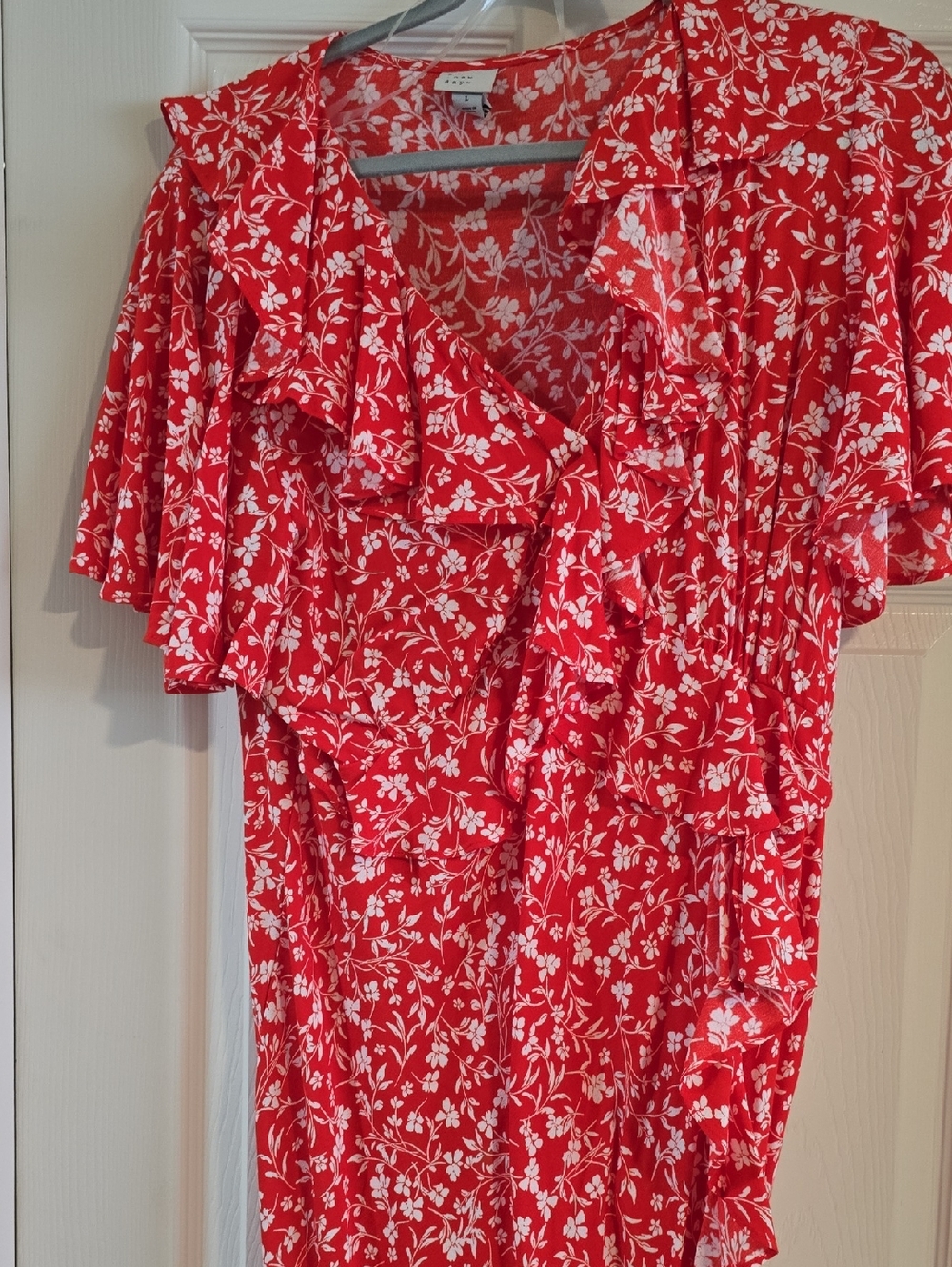 Red Floral Ruffle Short Sleeve Dress